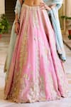 Osaa By Adarsh_Pink Organza Zari, Embroidery Square Neck Rosaline Lehenga Set _Online_at_Aza_Fashions