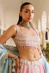 Buy_Osaa By Adarsh_Pink Organza Zari, Embroidery Square Neck Rosaline Lehenga Set _Online_at_Aza_Fashions