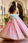 Osaa By Adarsh_Pink Organza Zari, Embroidery Square Neck Rosaline Lehenga Set _at_Aza_Fashions