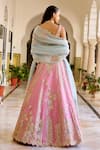 Shop_Osaa By Adarsh_Pink Organza Zari, Embroidery Square Neck Rosaline Lehenga Set _at_Aza_Fashions