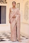 Buy_Osaa By Adarsh_Peach Tissue, Silk Sequins, Zari Embroidered Caramel Taupe Saree With Blouse _at_Aza_Fashions