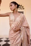 Osaa By Adarsh_Peach Tissue, Silk Sequins, Zari Embroidered Caramel Taupe Saree With Blouse _Online_at_Aza_Fashions