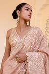 Shop_Osaa By Adarsh_Peach Tissue, Silk Sequins, Zari Embroidered Caramel Taupe Saree With Blouse _Online_at_Aza_Fashions