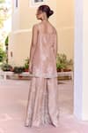 Shop_Osaa By Adarsh_Taupe Tissue, Silk Sequins, Embroidery Round Neck Caramel Kurta Sharara Set _at_Aza_Fashions
