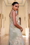 Osaa By Adarsh_Green Tissue, Silk Embroidery, Zari Square Neck Sage Saree With Blouse _Online_at_Aza_Fashions