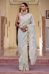 Buy_Osaa By Adarsh_Green Tissue, Silk Embroidery, Zari Square Neck Sage Saree With Blouse _at_Aza_Fashions
