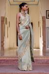 Buy_Osaa By Adarsh_Green Tissue, Silk Embroidery, Zari Square Neck Sage Saree With Blouse _Online_at_Aza_Fashions
