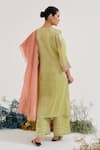 Shop_Nero India_Lime Tissue Embroidery V-neck Straight Kurta With Pant _at_Aza_Fashions
