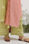 Nero India_Lime Chanderi, Tissue Embroidery V-neck Placement Kurta Set _Online_at_Aza_Fashions