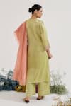 Shop_Nero India_Lime Chanderi, Tissue Embroidery V-neck Placement Kurta Set _at_Aza_Fashions