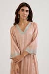 Nero India_Pink Tissue Embroidery V-neck Straight Kurta With Pant _Online_at_Aza_Fashions