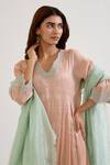 Shop_Nero India_Pink Tissue Embroidery V-neck Straight Kurta With Pant _Online_at_Aza_Fashions