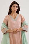 Nero India_Mint Chanderi Embroidery Stripe Pattern Dupatta _Online_at_Aza_Fashions