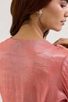 Buy_Nero India_Pink Tissue Embroidery Split V-neck Placket Kurta With Pant _Online_at_Aza_Fashions