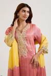 Nero India_Pink Chanderi Embroidery Round Neck Floral Kurta Set _Online_at_Aza_Fashions