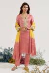 Buy_Nero India_Pink Chanderi Embroidery Round Neck Floral Kurta Set _at_Aza_Fashions