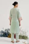 Shop_Nero India_Blue Tissue Embroidery Notched Neck Placket Kurta With Pant _at_Aza_Fashions