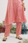 Shop_Nero India_Pink Tissue Embroidery V-neck Placement Kurta With Pant _Online_at_Aza_Fashions