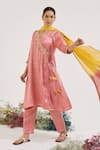 Nero India_Yellow Chanderi, Tissue Embroidery Two Tone Dupatta _Online_at_Aza_Fashions