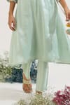Buy_Nero India_Blue Tissue Embroidery V-neck Placement Kurta With Pant _Online_at_Aza_Fashions