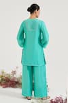 Shop_Nero India_Turquoise Chanderi Embroidery Round Neck Floral Kurta With Pant _at_Aza_Fashions