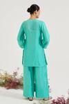 Shop_Nero India_Turquoise Chanderi Embroidery Keyhole Neck Kurta Set _at_Aza_Fashions