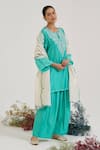 Buy_Nero India_Turquoise Chanderi Embroidery Keyhole Neck Kurta Set _at_Aza_Fashions