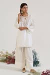 Shop_Nero India_White Chanderi Embroidery Round Neck Floral Kurta With Pant _Online_at_Aza_Fashions