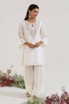 Buy_Nero India_White Chanderi Embroidery Round Neck Floral Kurta With Pant _at_Aza_Fashions