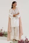Buy_Nero India_Peach Chanderi Tassels Stripe Dupatta _Online_at_Aza_Fashions
