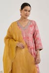 Shop_Nero India_Yellow Chanderi Embroidery Stripe Pattern Dupatta _at_Aza_Fashions