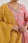 Nero India_Yellow Chanderi Embroidery Stripe Pattern Dupatta _Online_at_Aza_Fashions