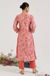 Shop_Nero India_Pink Jacquard, Chanderi Embroidery V-neck Textured Kurta Set _at_Aza_Fashions