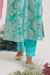 Nero India_Blue Chanderi, Jacquard Embroidery V-neck Textured Straight Kurta Set _Online_at_Aza_Fashions