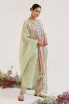 Shop_Nero India_Green Tissue Embroidery Kota Dupatta _at_Aza_Fashions