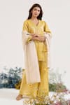 Buy_Nero India_Yellow Tissue Embroidery, Tassels V-neck Placement Kurta Set _at_Aza_Fashions