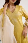 Shop_Nero India_Yellow Tissue Embroidery, Tassels V-neck Placement Kurta Set _Online_at_Aza_Fashions