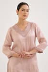Shop_Nero India_Pink Tissue Embroidery V-neck Kurta With Pant _Online_at_Aza_Fashions