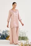 Buy_Nero India_Pink Tissue Embroidery V-neck Kurta With Pant _at_Aza_Fashions