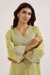 Buy_Nero India_Green Tissue Embroidery V-neck Floral Kurta With Pant _Online_at_Aza_Fashions