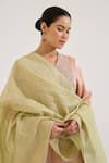 Nero India_Green Chanderi Stripe Dupatta _Online_at_Aza_Fashions