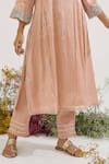 Nero India_Pink Tissue Embroidery V-neck Placement Kurta Set _at_Aza_Fashions