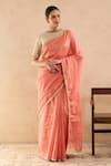 Buy Nero India Peach Chanderi Stripe Saree at Aza Fashions Buy_Nero India_Peach Chanderi Stripe Saree _at_Aza_Fashions