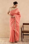 Shop Nero India Peach Chanderi Stripe Saree Online at Aza Fashions Shop_Nero India_Peach Chanderi Stripe Saree _Online_at_Aza_Fashions