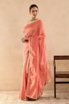 Nero India Peach Chanderi Stripe Saree at Aza Fashions Nero India_Peach Chanderi Stripe Saree _at_Aza_Fashions