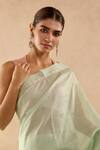 Nero India_Green Chanderi Embroidery Stripe Saree _Online_at_Aza_Fashions