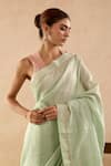 Buy_Nero India_Green Chanderi Embroidery Stripe Saree _Online_at_Aza_Fashions