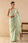 Buy_Nero India_Green Chanderi Embroidery Stripe Saree _at_Aza_Fashions