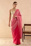 Nero India_Pink Chanderi Gota Patti Stripe Saree _Online_at_Aza_Fashions