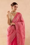 Shop_Nero India_Pink Chanderi Gota Patti Stripe Saree _Online_at_Aza_Fashions